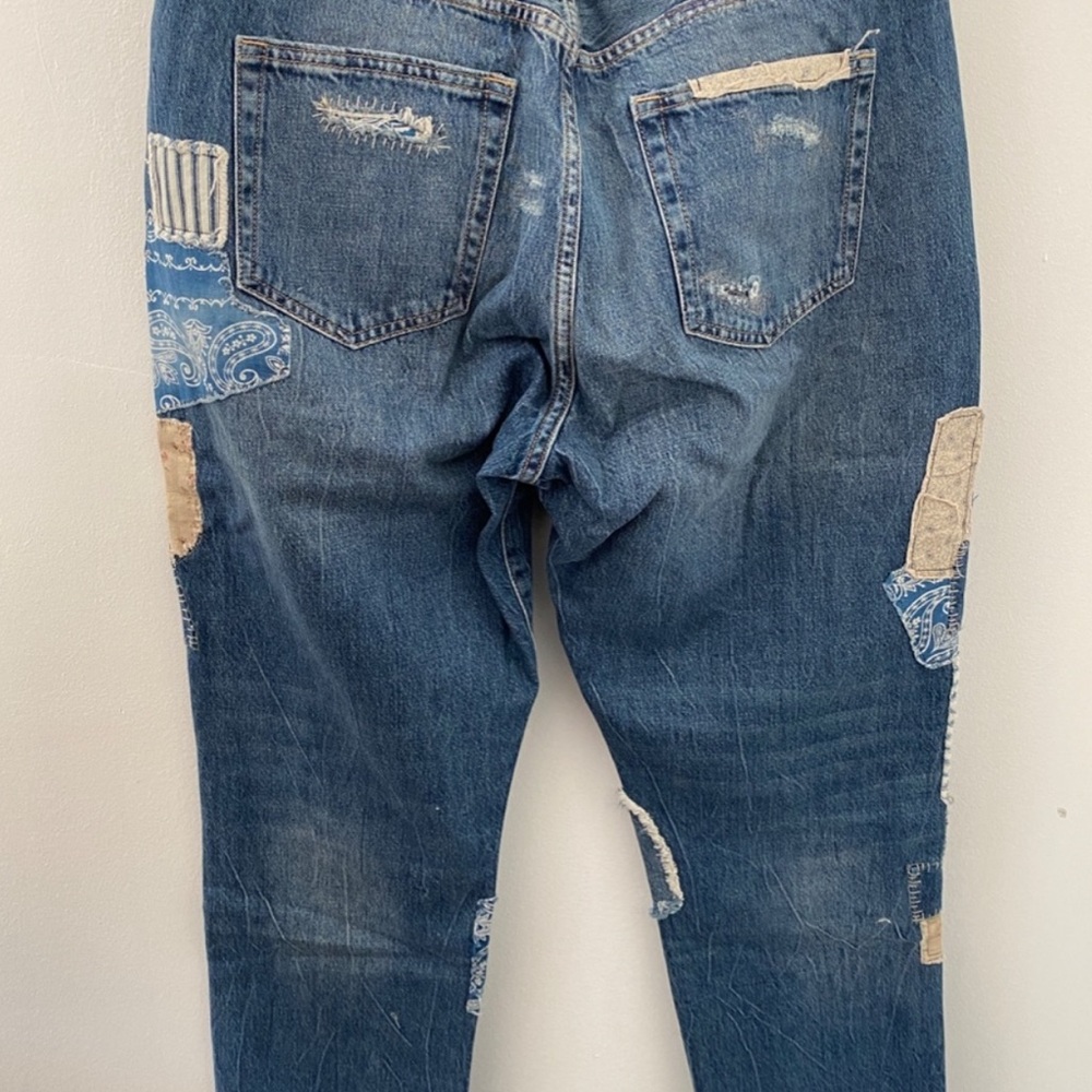 Polo Ralph Lauren Avery Boyfriend heavy Patchwork factory distressed Blue Jeans - Picture 12 of 12